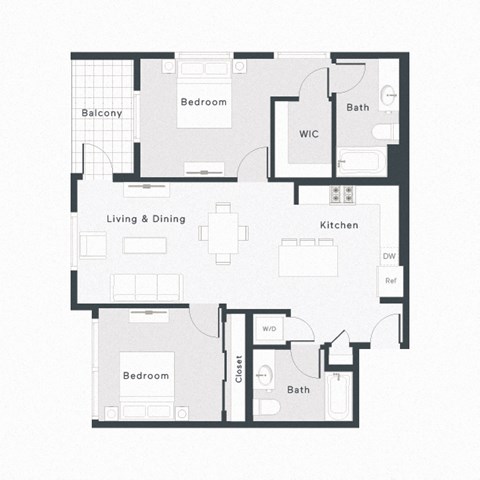 Floor plan for 2 beds, 2 baths, 1158 sqft